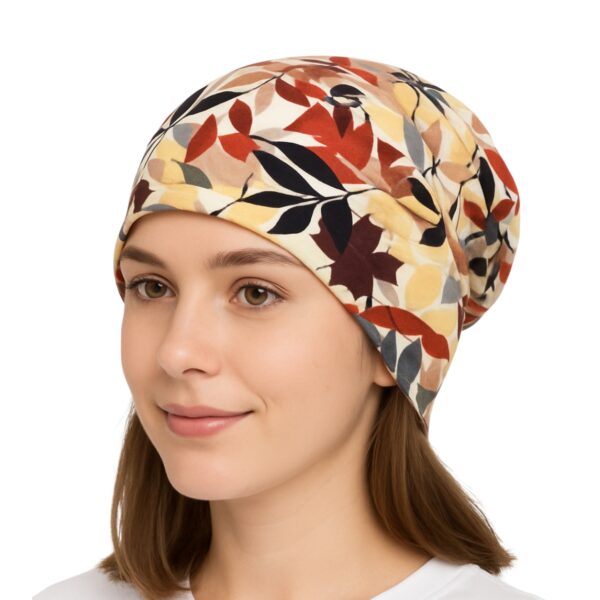 Abstract Leaf Print Cotton Beanie Cap: Soft, Comfortable & Stylish