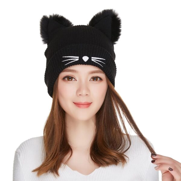 Women Girls Winter Woolen Cap (Black, Free Size)
