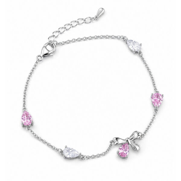 Korean Style Pink Crystal Bow Bracelet for Women - Adjustable Chain