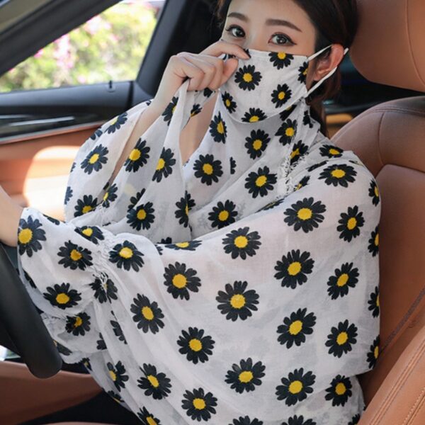 Women Sun UV Protection Outdoor Driving Full Arm Coverage Scarf with Face Cover Mask (Floral Print)