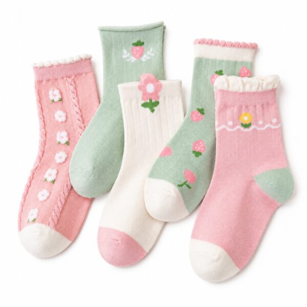 5 Pairs Soft & Breathable Cotton Mid-Calf Ankle Socks for Girls (For 1-3 Years)
